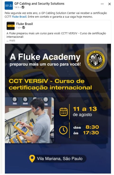 A Fluke preparou mais um curso para você: CCTT VERSIV - Curso de certificação internacional!