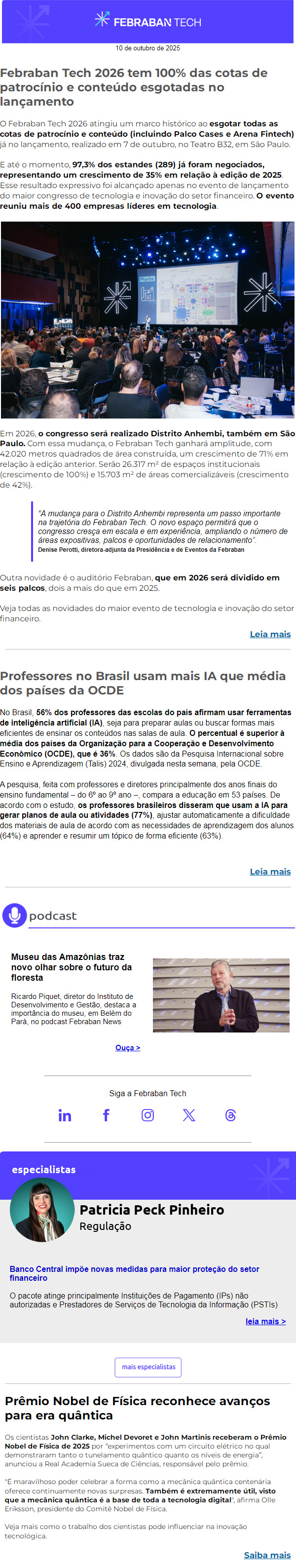 Febraban Tech 2026 tem 100% das cotas de patrocínio e conteúdo esgotadas - Newsletter