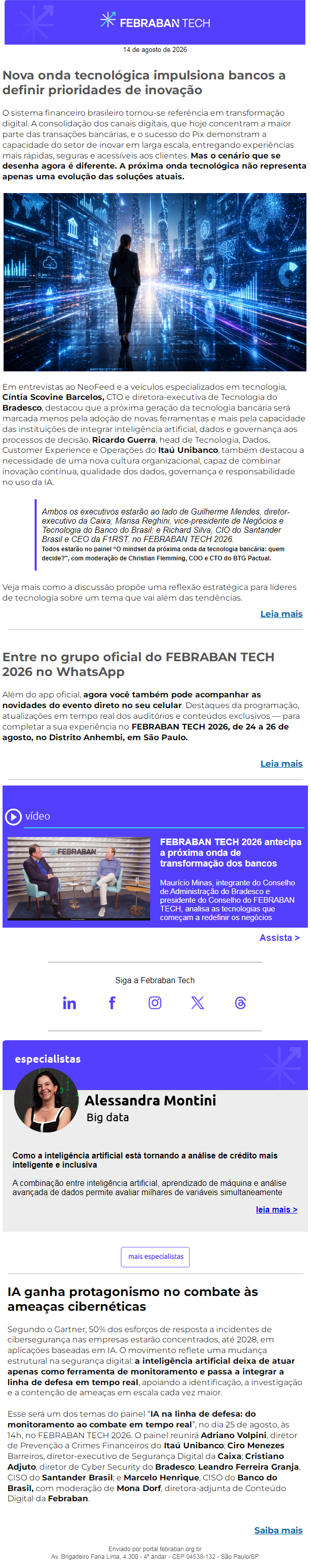 CIOs, cibersegurança e novo canal de notícias: as novidades do FEBRABAN TECH - Newsletter