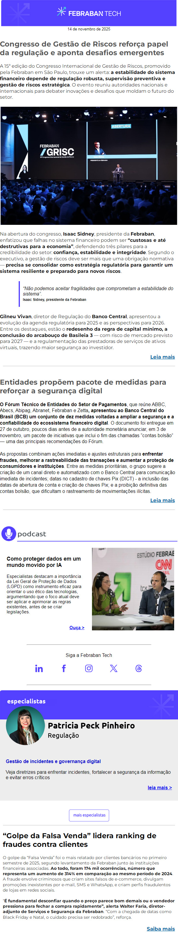 Congresso de Gestão de Riscos da Febraban reforça papel da regulação e aponta desafios emergentes - Newsletter