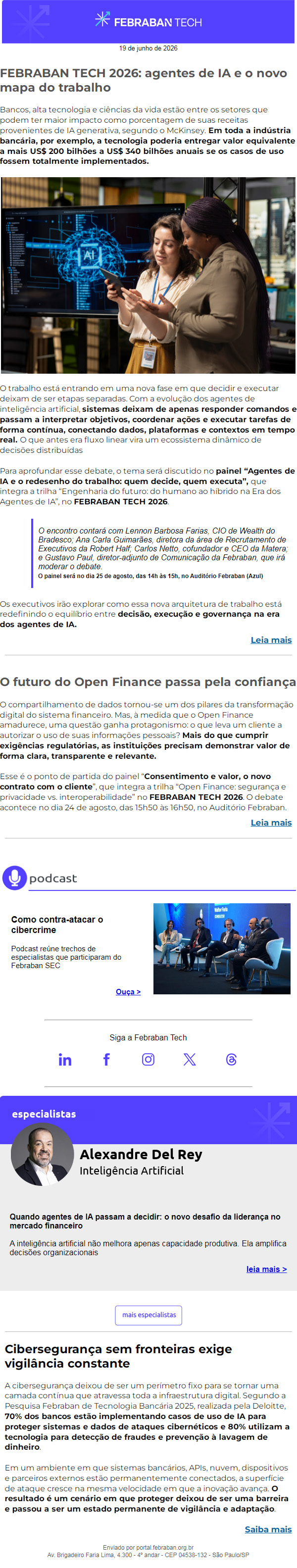 FEBRABAN TECH 2026: agentes de IA e o novo mapa do trabalho - Newsletter