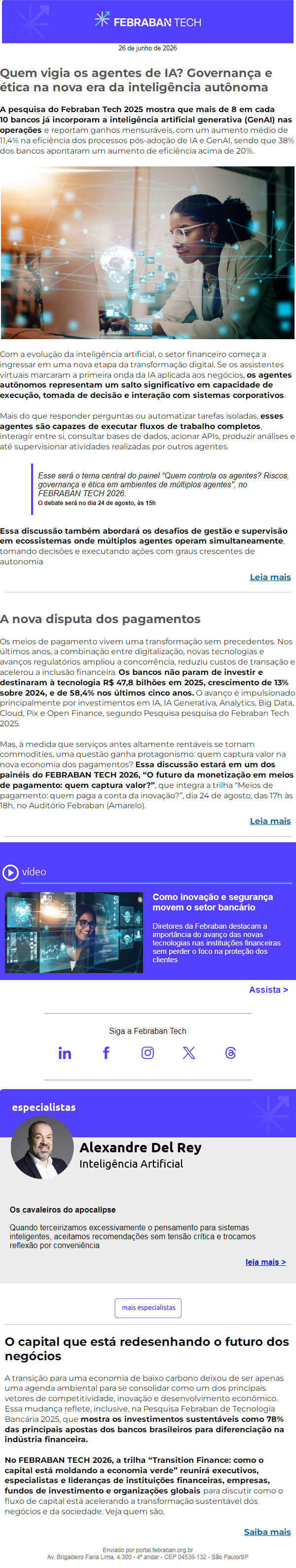 FEBRABAN TECH 2026: quem vigia os agentes de IA?