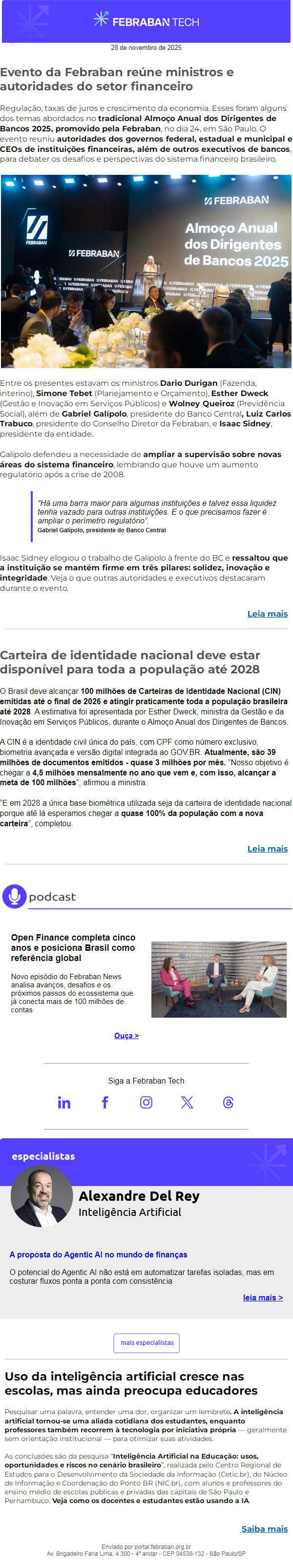 Evento da Febraban reúne ministros e autoridades do setor financeiro - Newsletter