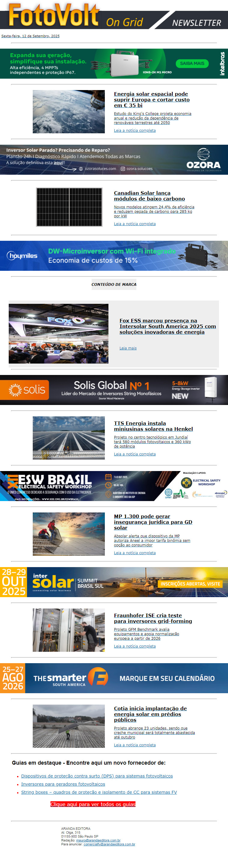 Energia solar espacial | Módulos de baixo carbono | Solar na Henkel | Risco da MP 1300 em GD | Teste para inversores grid-forming | Solar em prédios públicos