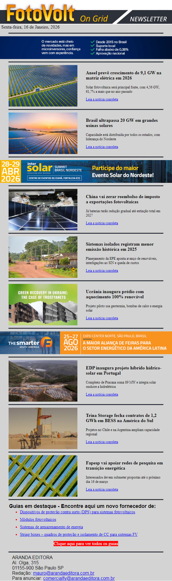 Solar centralizada acrescentará 4,56 GW em 2026 | China zera incentivo para exportações solares | Fapesp apoia pesquisa em transição energética