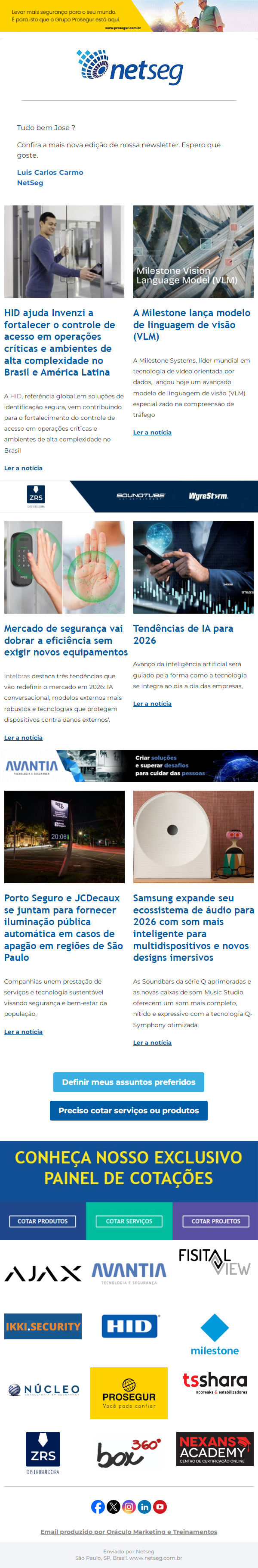 Newsletter Netseg. Portal de Negócios em Segurança Eletrônica.