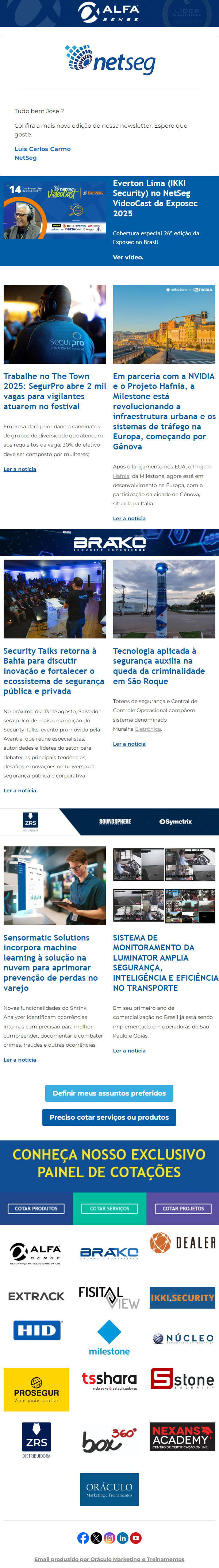Newsletter Netseg. Portal de Negócios em Segurança Eletrônica.