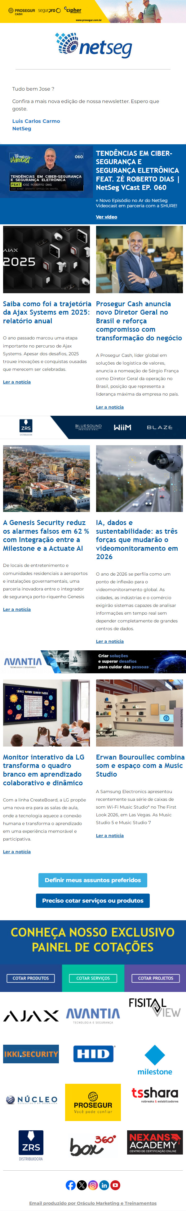 Newsletter Netseg. Portal de Negócios em Segurança Eletrônica.