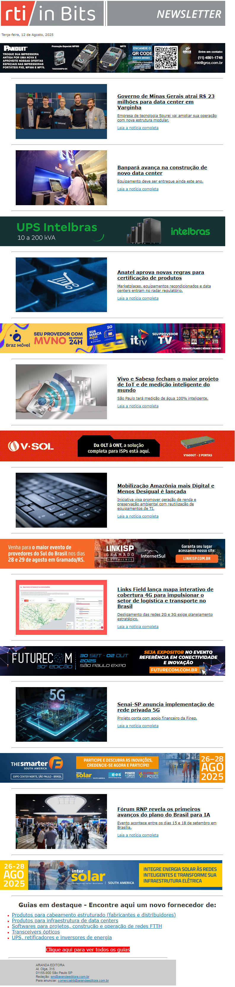 Minas Gerais intensifica atração de investimentos em data centers | Contrato bilionário em IoT no mercado de água
