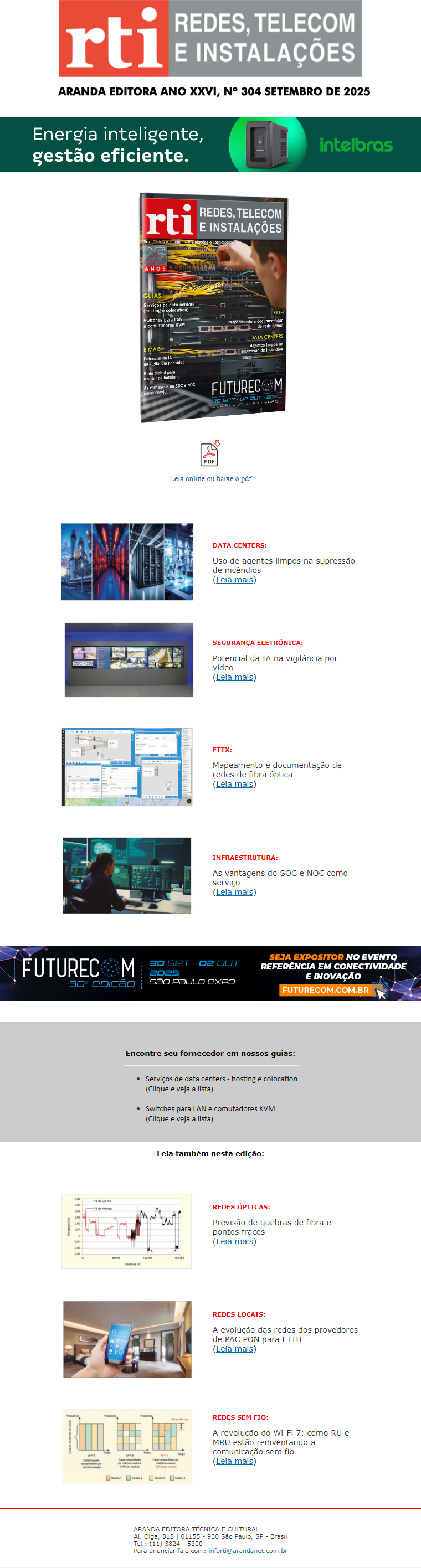 Serviços de data centers, fornecedores de switches e muito mais, na nova RTI