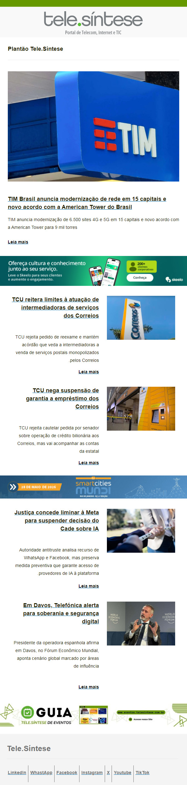 TIM Brasil anuncia modernização de rede em 15 capitais e novo acordo com a American Tower do Brasil
